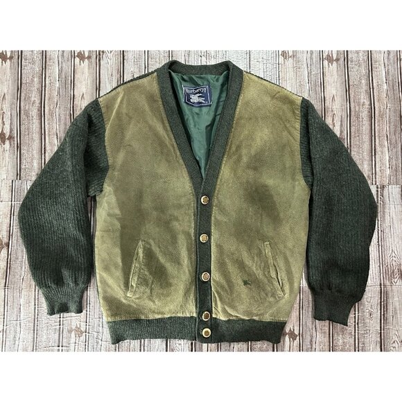 Burberry mohair blend Suede Leather Cardigan Sweater jacket Size L
